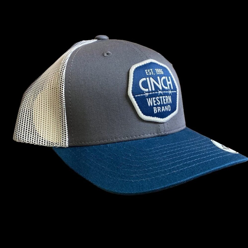 Cinch Youth FlexFit Logo Patch Meshback Snapback Cap Hat - Grey/Navy
